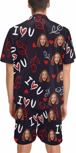 Vista 3 de Artsadd Pijamas personalizados a juego para parejas, para él y ella, conjunto de pijama corto con foto personalizada, para mujeres y hombres