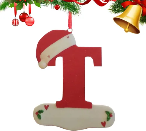 Vista 24 de Adornos de Navidad personalizados de 26 letras, mesa de decoración navideña para interiores (A)