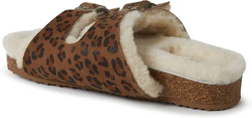 Vista 5 de Dearfoams Women's Fireside Tamworth Shearling Slide Sandal with Cork Footbed and Adjustable Buckles