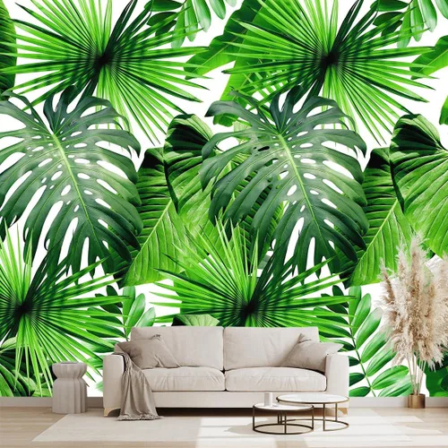 Vista 19 de Mural de hojas negras y doradas para dormitorio, papel tapiz botánico tropical, decoración de plantas, sala de estar, fondo de televisión, mural