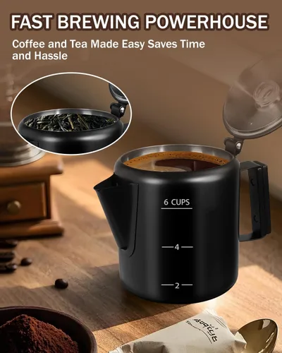 Vista 5 de Cafetera Percoladora de acero inoxidable 304, estufa de olla fácil de preparar y calentar uniformemente, 6 tazas 33.8 onzas, 33.8 fl oz, diseño