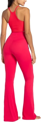 Vista 8 de Sunzel Leggings acampanados para mujer con bolsillos, pantalones de yoga cruzados con control de abdomen, cintura alta y pierna ancha
