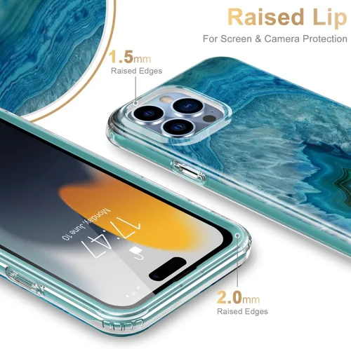 Vista 3 de Esdot Funda para iPhone 15 Pro con protector de pantalla integrado, funda duradera con diseños de moda para mujeres y niñas, elegante funda Piedra