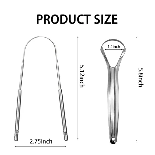 Vista 3 de Paquete de 2 raspadores de lengua, limpiadores de lengua de acero inoxidable, raspador de lengua para adultos, reduce el mal aliento y el aliento