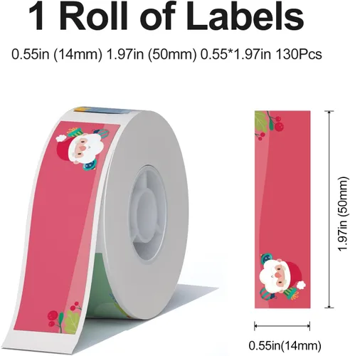 Vista 3 de NIIMBOT Calcomanías térmicas para etiquetas (0.55 x 1.96 pulgadas), 130 hojas/rollo con elementos navideños, cinta de repuesto personalizada