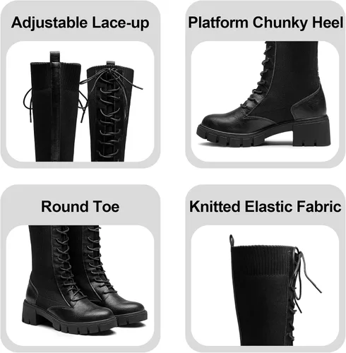Vista 5 de Jeossy Botas altas hasta la rodilla para mujer 9603 Botas de tacón grueso con plataforma para mujer