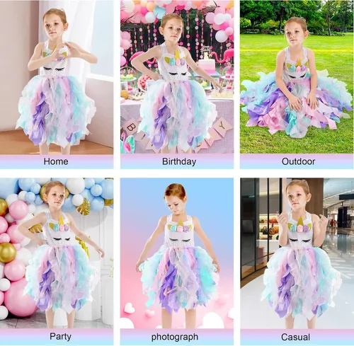 Vista 7 de Vestido tutú para niñas con capas de organza y sauces, traje de cumpleaños, vestido de fiesta de tul con lentejuelas para Pascua, cumpleaños