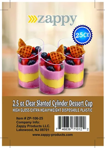 Vista 4 de Zappy taza de degustación/postre elegante, mini cilindro transparente 2.5 onzas, de plástico, Transparente