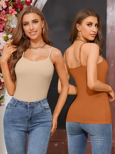 Vista 31 de Camisa Attraco de algodón, con tirantes estilo espagueti, con brasier incorporado, 2 paquetes, para mujer