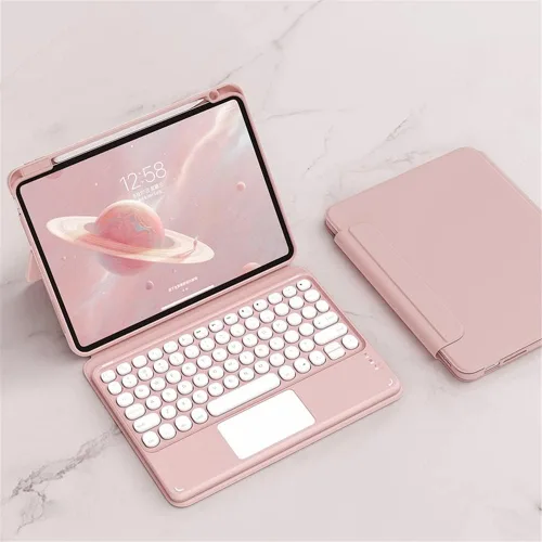 Vista 24 de iPad Air Air2 iPad 5ª 6ª generación 9.7 pulgadas iPad 5 iPad 6 Funda con teclado Touchpad horizontal/vertical Soporte magnético desmontable BT