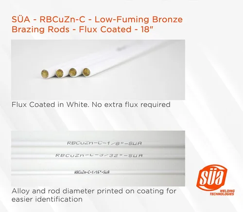 Vista 4 de SÜA - RBCuZn-C - Varilla de soldadura de bronce de bajo consumo - Recubierto de fundente - 18" x 1/8" - (1 Lb)