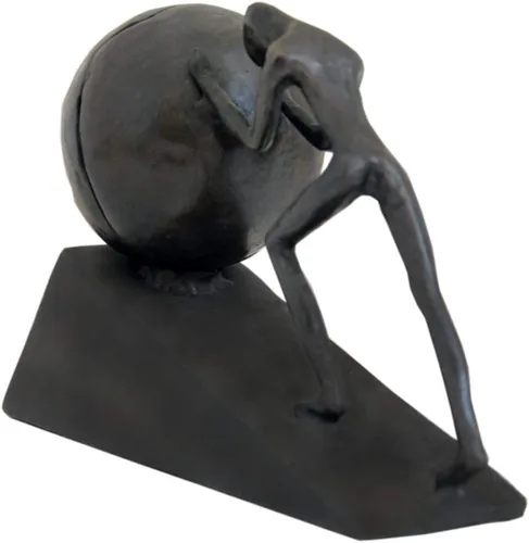 Vista 4 de Briskfeel Estatua de hierro de hombre con esfera, escultura de Sísifo de metal, decoración para el hogar y la oficina (B2 fuerte)