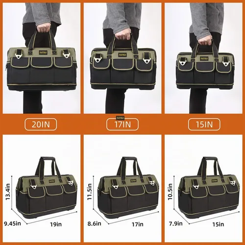 Vista 7 de FASTECH Bolsa de herramientas de boca ancha de 15 pulgadas con base moldeada a prueba de agua, bolsa de herramientas de boca ancha, bolsa