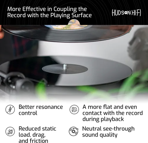 Vista 9 de Tapete acrílico para tocadiscos – 11.75 pulgadas de disco de vinilo negro – Tapete acrílico mecanizado de precisión con hueco de etiqueta