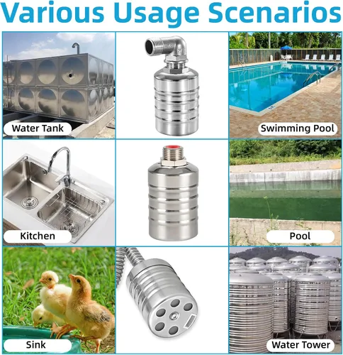 Vista 7 de Válvula de flotador con control automático de nivel de agua, válvula de tanque de cierre automático de acero inoxidable 304 con entrada