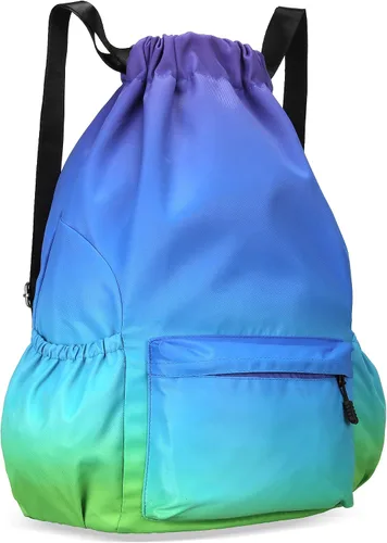 Vista 9 de Mochila con cordón para mujer, bolsa de gimnasio con cordón, resistente al agua, pequeña bolsa de cincha