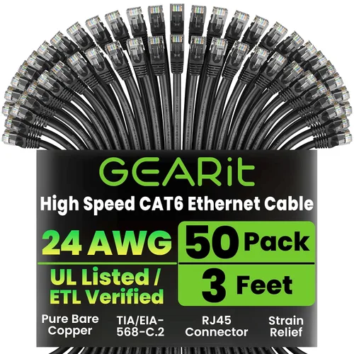 Vista 16 de GEARit Paquete de 50 cables Ethernet Cat6 de 0.5 pies Cable de conexión de red RJ45, conectores chapados en oro sin enganches de 10 Gbps, cable
