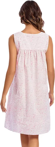 Vista 2 de FMIRREO Camisón de algodón para mujer, sin mangas, cómodo, ligero, ropa de dormir victoriana, fresca y acogedora