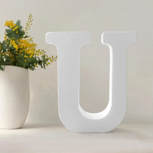 Vista 22 de Letras de madera de 4.3 pulgadas, letras blancas de madera sin terminar para injerto, letras de madera para decoración de pared, letras pie
