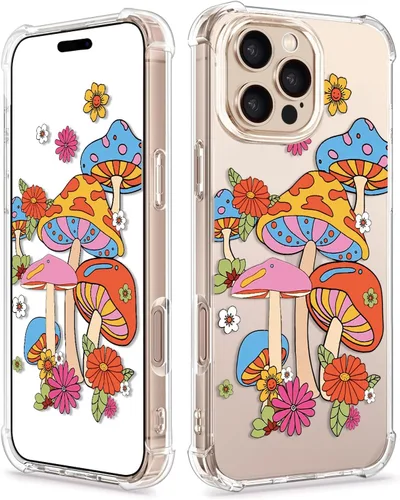 Vista 8 de Funda para iPhone 14, funda transparente con hongo para iPhone 14, funda protectora delgada y suave para iPhone 14 de 6.1 pulgadas, color hongo