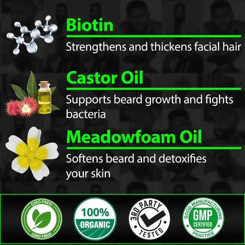 Vista 6 de Bálsamo de biotina para barba y bigote 2 veces más espesante, acondicionador vegano sin enjuague, suavizante natural, hidratante con aceite