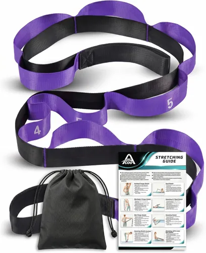 Vista 8 de Acozycoo Correa de estiramiento con 10 bucles, correa de yoga para terapia física, entrenamiento en casa, entrenamiento de pilates y flexibilidad