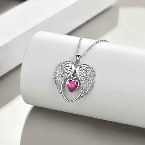 Vista 3 de PORTCAS Collar con colgante de alas de ángelcruzabejagato, plata de ley, regalo de joyería para mujeres y niñas
