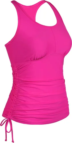 Vista 3 de Firpearl Top tankini de espalda cruzada para mujer, traje de baño con cordón, camiseta sin mangas fruncida