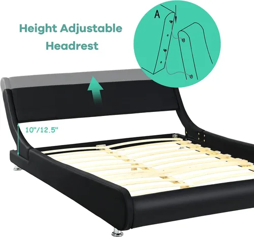 Vista 8 de NAFORT Base de cama tamaño Queen tapizada con cabecera ajustable curvada, moderna cama de plataforma de piel sintética de perfil bajo, soporte