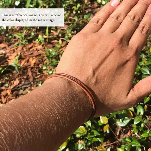 Vista 5 de Pulsera de cuero genuino para hombre de 0.059 in – Brazalete ajustable hecho a mano, pulsera de cuero minimalista para hombre, accesorios simples