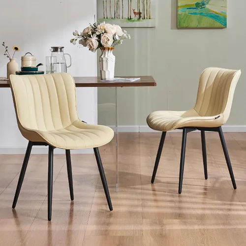 Vista 14 de YOUNUOKE - Juego de 2 sillas de comedor modernas de mediados de siglo, piel sintética azul Faux leather upholstery with blue metal legs. Fits