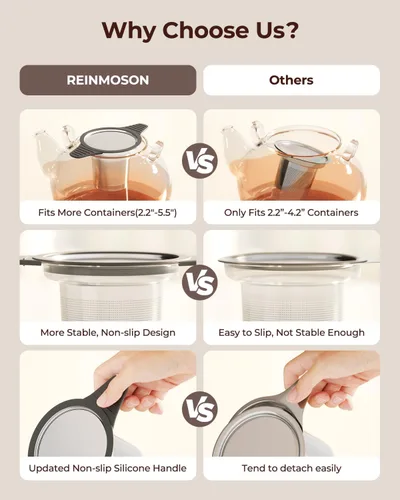 Vista 9 de Reinmoson Coladores y Filtros Grandes para Té Suelto de Una Taza, Infusores de Té de Malla Extra Fina de Acero Inoxidable 304 y Silicona de Grado