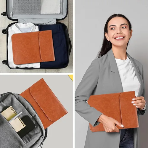 Vista 6 de Allinside Funda para laptop de 13-13.3 pulgadas para MacBook Pro 14, Air 13 Marrón