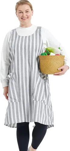 Vista 48 de Delantales grandes de talla grande para mujer con bolsillos de algodón y lino para hornear cocina