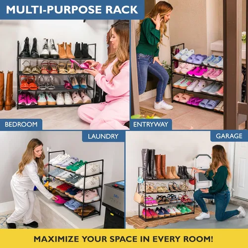 Vista 7 de Sundaze Zapatero de metal de 4 niveles para entrada de puerta delantera, organizador de zapatos largo resistente para armario, dormitorio, entrada