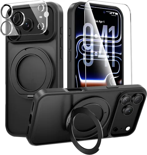 Vista 12 de Funda con soporte de anillo de 360° para iPhone 17 Pro Max con 1 protector de pantalla + 1 funda para cámara, compatible con MagSafe, funda trasera