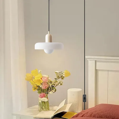 Vista 7 de Lámpara colgante de cristal vintage para isla de cocina, lámpara colgante enchufable con pantalla de vidrio blanco leche, cable enchufable, moderna