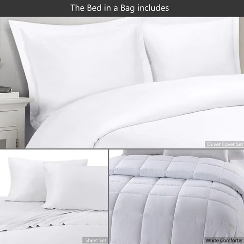 Vista 2 de sheetsnthings El juego de cama en una bolsa de 8 piezas (tamaño King de gran tamaño) incluye: mezcla híbrida de bambú y algodón, blanco sólido