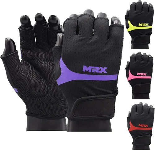 Vista 12 de MRX - Guantes de levantamiento de pesas para mujer, guantes de entrenamiento de fitness, antideslizantes, acolchados, absorción de golpes, agarre