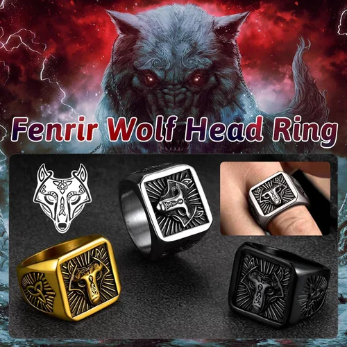 Vista 3 de FaithHeart Anillos de sello de cabeza de lobo para hombres y mujeres, anillo vikingo nórdico de acero inoxidable, tamaño 7891011121314 personalizado
