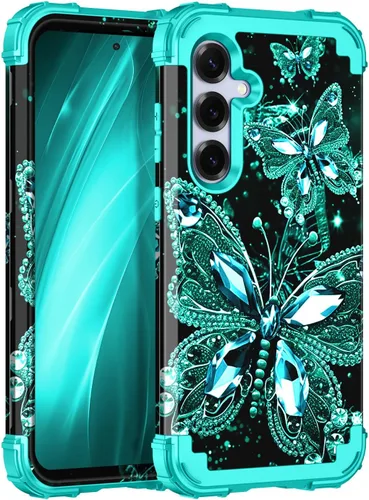 Vista 87 de Miqala Funda para Galaxy S21 FE 5G, brilla en la oscuridad, tres capas, resistente, protección a prueba de golpes, parachoques de plástico