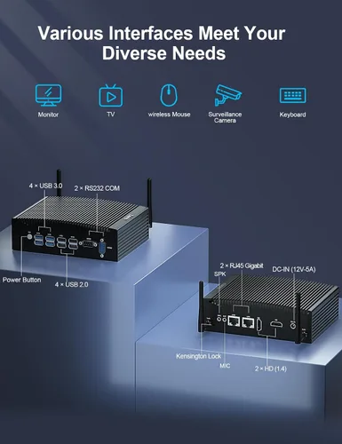 Vista 3 de Baieyu Mini PC industrial sin ventilador equipado con Core i5-8260U 16GB RAM DDR4 256GB SSD PC industrial Windows 11 Pro/Linux Mini PC industrial 2
