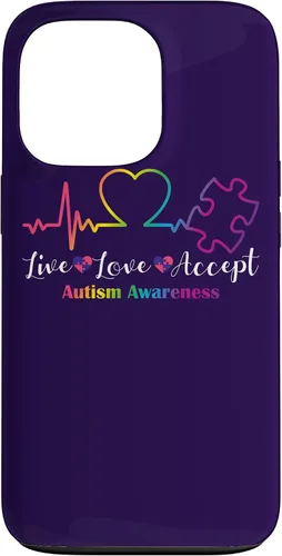 Vista 10 de Funda para iPhone 13 Pro Max Live Love Acept Autismo Concientización ECG Línea de Pulso Autismo Mamá