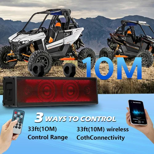 Vista 5 de Barra de sonido UTV de 17 pulgadas, Bluetooth impermeable con iluminación RGB, altavoz Bluetooth con IP65 impermeable, sonido amplificado de 400 W