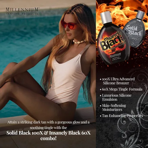 Vista 4 de Loción bronceadora para interior y cama de bronceado Millenium, Insanely Black y Solid Black, 13.5 onzas