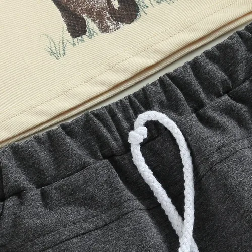 Vista 4 de Gueuusu Ropa de bebé occidental para niño, camiseta sin mangas con estampado de vaca de las tierras altas para niños pequeños, conjunto