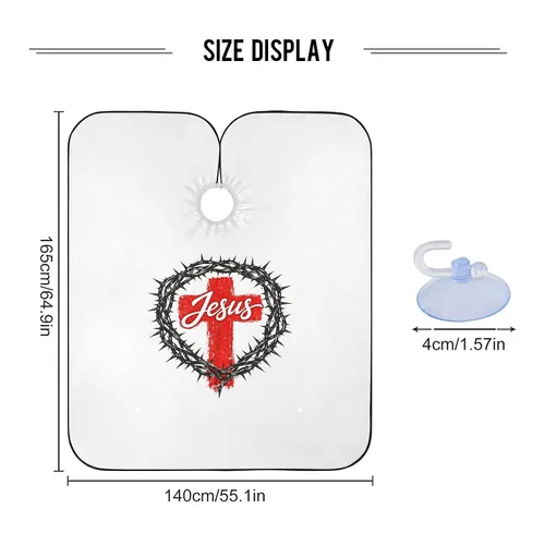 Vista 2 de ALAZA Capa de peluquería profesional de 55 x 65 pulgadas, diseño de cruz cristiana de Jesús impermeable, con cierre a presión, para hombres y mujeres