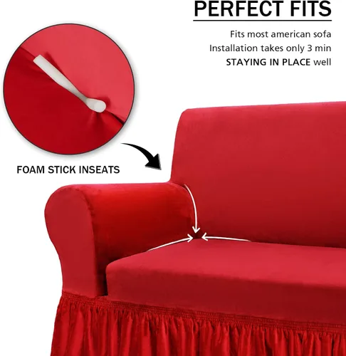 Vista 140 de NICEEC Funda para sofá biplaza, súper suave, 1 pieza, color rojo vino, elástica, universal, de elastano, para sala de estar, fácil ajuste, lavable