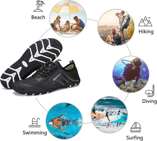 Vista 6 de WateLves - Zapatos de agua para hombres y mujeres, para natación, para la playa, la piscina, surfear, hacer yoga o aeróbics acuático, calcetines
