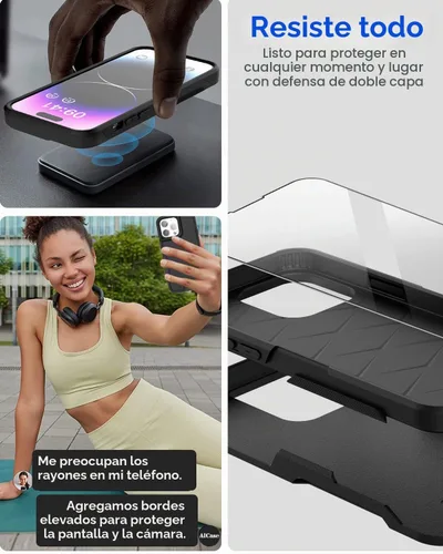 Vista 5 de AICase Funda para iPhone 14 Pro Max con protector de pantalla de vidrio + lente de cámara, resistente protección contra caídas, cuerpo completo